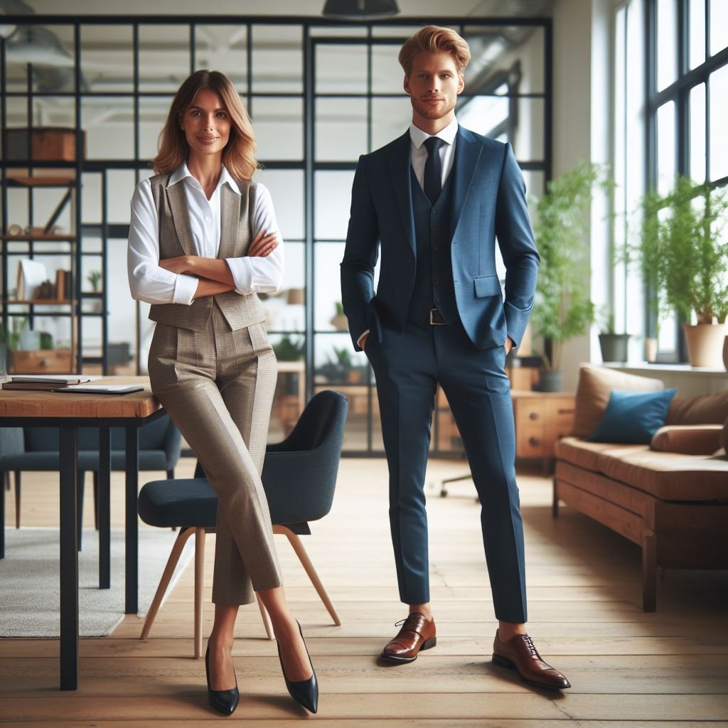 um casal em pé no escritório de arquitetura archiare